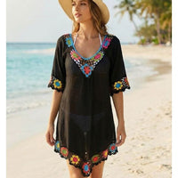 Black Floral Crochet Beach Cover Up