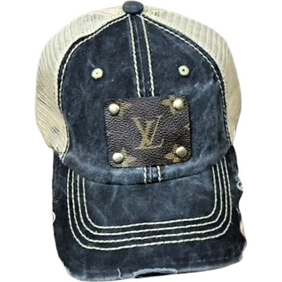 Keep it Gypsy Distressed Black Trucker Cap with Upcycled LV Patch