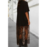 Black Tee Dress with Lace Maxi Hem