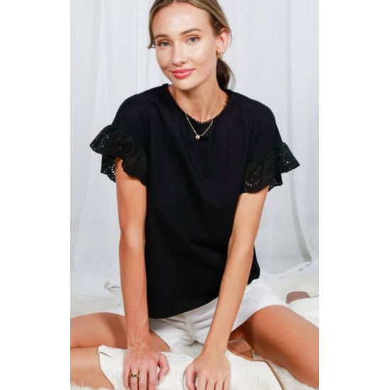 Black Eyelet Sleeve Top