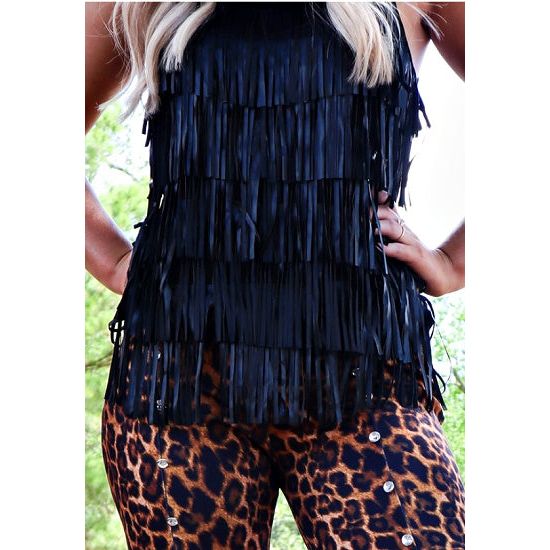 Living on the Edge Black Fringe Tank Top