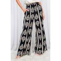 Black & White Geo Print Luxe Boho Wide-Leg Pants