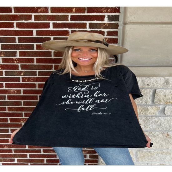 "God Is Within Her" Oversized Distressed Tee