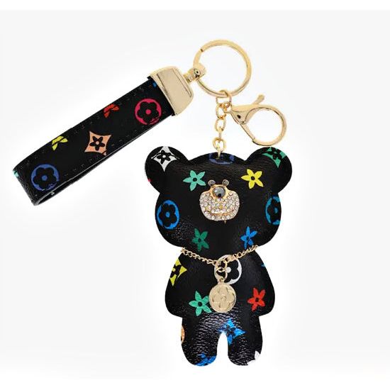Vegan Leather Teddy Bear Wristlet Keychain