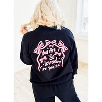 Black Bow Sweatshirt – You Are So Loved (John 3:16)