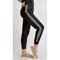 Be Wild Black Joggers with Leopard Sequin Stripe