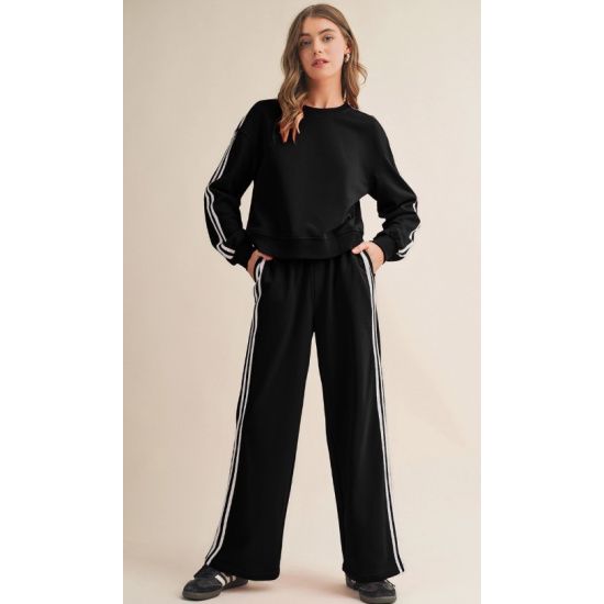 Black Stripe Sleeve Wide Leg Jogger Set