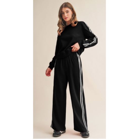 Black Stripe Sleeve Wide Leg Jogger Set
