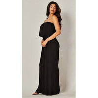 Black Strapless Pleated Wide Leg Jumpsuit