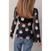 Black Santa Mesh Top – Sheer Holiday Long Sleeve