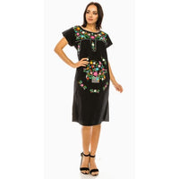 Black Traditional Floral Embroidered Cotton Dress