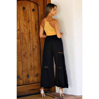 Black Wide Leg Pants with Lace Insert