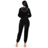 Black Pearl Trim Velour Jogger Set
