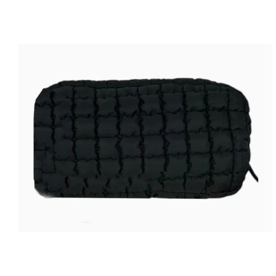 Black Puffer Quilted Makeup Bag – 12" x 7"