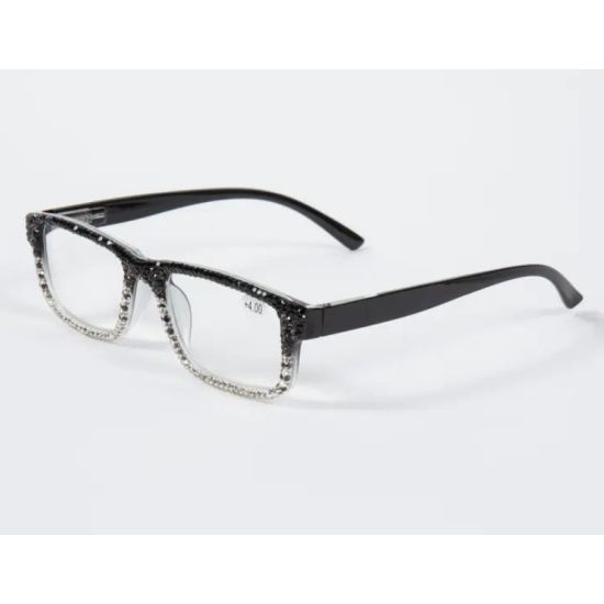 Handmade Black Rhinestone Rectangle Reader Glasses