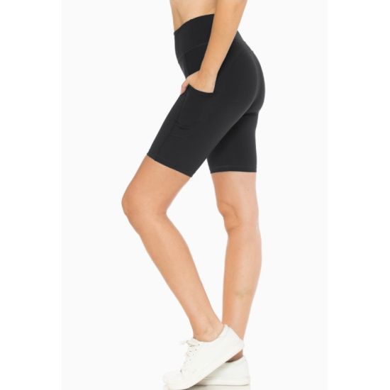 8" Black Premium Activewear Bike Shorts With Pockets