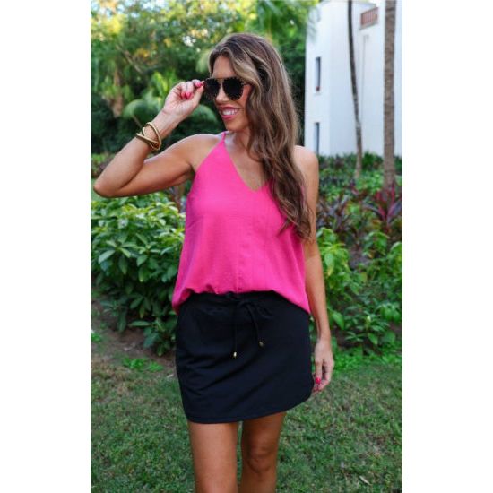 Black Drawstring Athletic Skort with Built-In Shorts