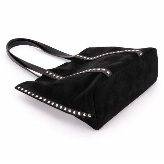 Black Faux Suede Studded Tote Bag with Pouch