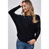 Black Dolman Sweater with Pearls - Rhinestone Gal