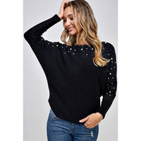 Black Dolman Sweater with Pearls - Rhinestone Gal