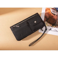 Montana West Black Tooled Genuine Leather RFID Wallet with Detachable Zip Pocket