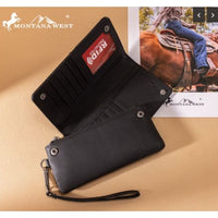 Montana West Black Tooled Genuine Leather RFID Wallet with Detachable Zip Pocket