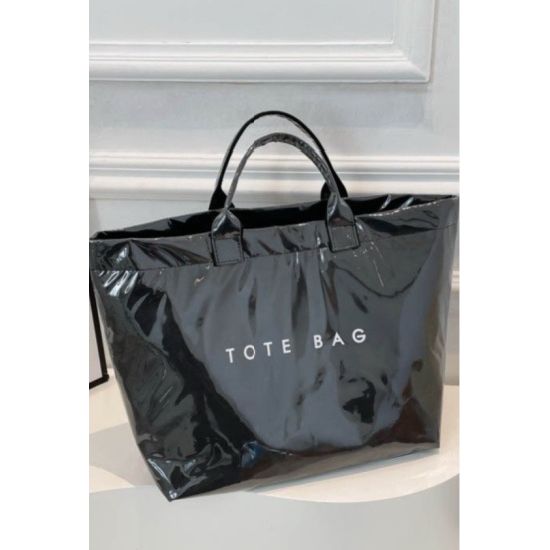 Black Glossy Waterproof Tote Bag