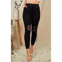 Black Distressed Plus Size Jogger Pants with Drawstring Waist – 3X