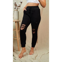 Black Distressed Plus Size Jogger Pants with Drawstring Waist – 3X