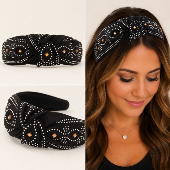 Black Rhinestone Top Knot Headband