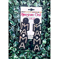 Black Seed Bead Rhinestone MAMA Dangle Earrings