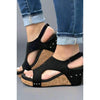 Black Rhinestone Slingback Cork Wedge Sandals