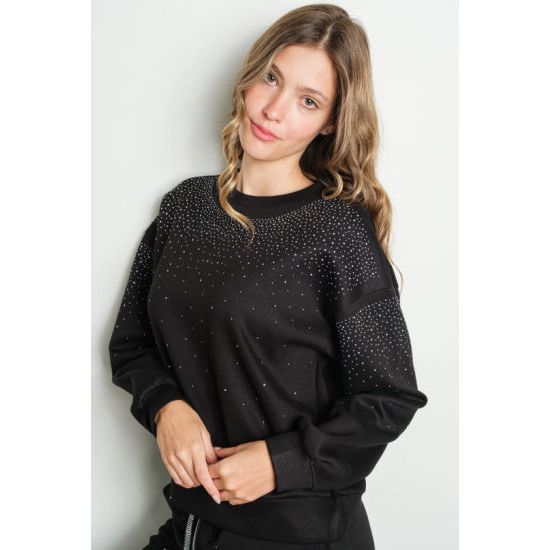 Black Rhinestone Embellished Sweatshirt