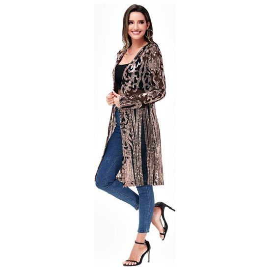 Gold Sequin Mesh Kimono Cardigan Sparkly Long Sleeve Open Front Duster XL Gold Sequin Mesh Kimono Cardigan Sparkly Long Sleeve Open Front Duster XL