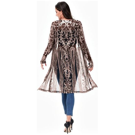Gold Sequin Mesh Kimono Cardigan Sparkly Long Sleeve Open Front Duster XL Gold Sequin Mesh Kimono Cardigan Sparkly Long Sleeve Open Front Duster XL