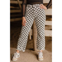Fast Lane Black & White Checkered Stretch Jeans