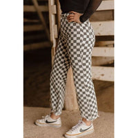 Fast Lane Black & White Checkered Stretch Jeans
