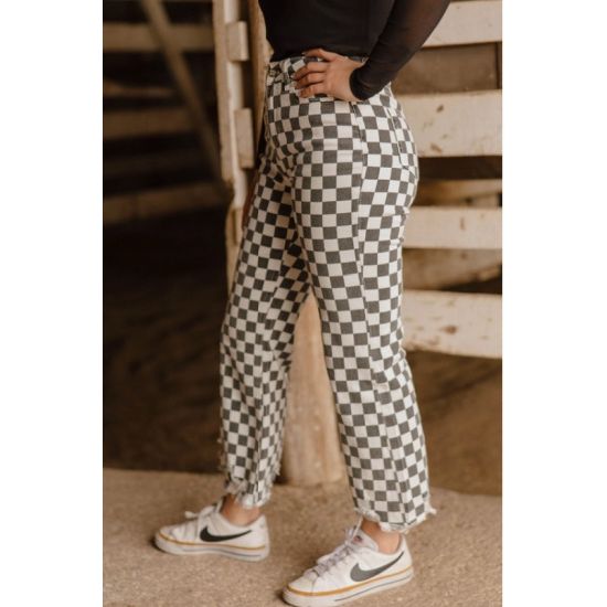Fast Lane Black & White Checkered Stretch Jeans