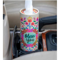 Bless You Floral Car Tissue Cup Holder Set