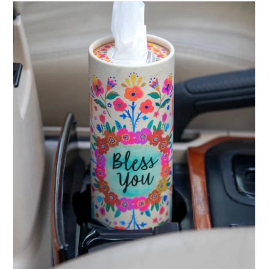 Bless You Floral Car Tissue Cup Holder Set