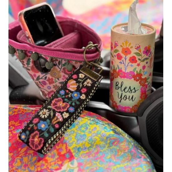 Bless You Floral Car Tissue Cup Holder Set