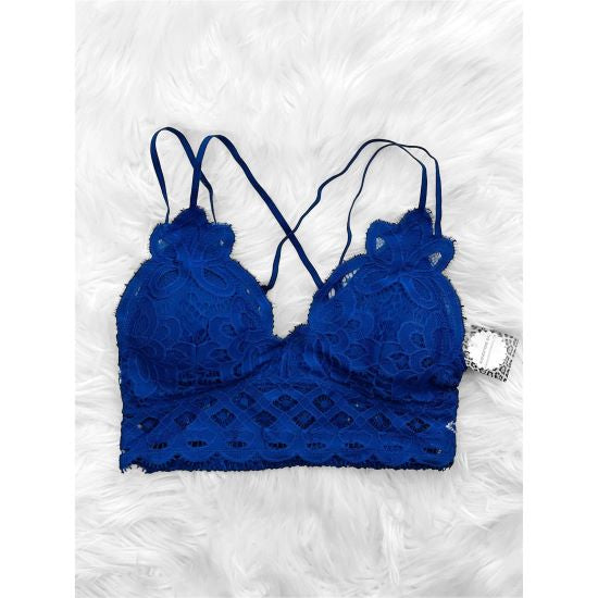 Royal Blue Lace Plus Bralette - Rhinestone Gal