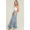 Boho Blue Floral Tie Waist Wide Leg Pants