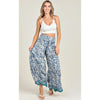 Boho Blue Floral Tie Waist Wide Leg Pants