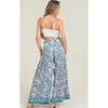 Boho Blue Floral Tie Waist Wide Leg Pants