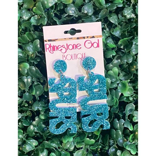 Blue Ice Spurs Glitter Acrylic Statement Earrings
