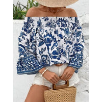 Smocked Printed Off-Shoulder Blouse
