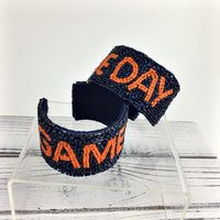 Blue and Orange Game Day Beaded Cuff Bracelet - Rhinestone Gal