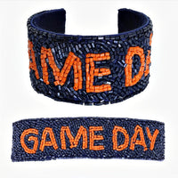 Blue and Orange Game Day Beaded Cuff Bracelet - Rhinestone Gal