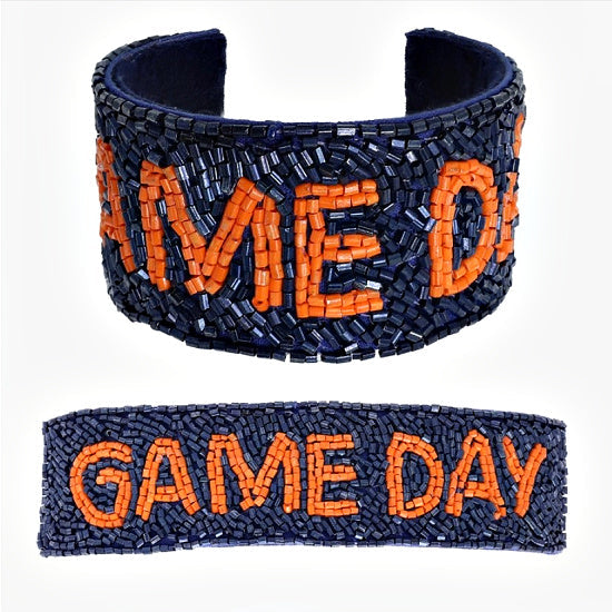 Blue and Orange Game Day Beaded Cuff Bracelet - Rhinestone Gal